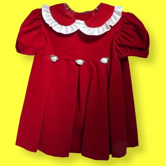 Vintage 90s Red Velvet Baby Dress | Color: Red/White | Size: 2tg
